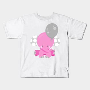 Elephant With Balloon, Pink Elephant, Cute Animal Kids T-Shirt